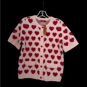 Valentine Warm fuzzy soft Pink and Red Heart Woman’s Cardigan